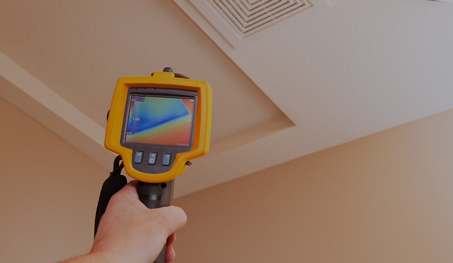 infrared camera finding area with limited attic insulation and cold air entering home